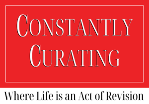Logo for Jeanne Blasberg's Substack newsletter, Constantly Curating, in white text with black shadow on a bright red background with a white border